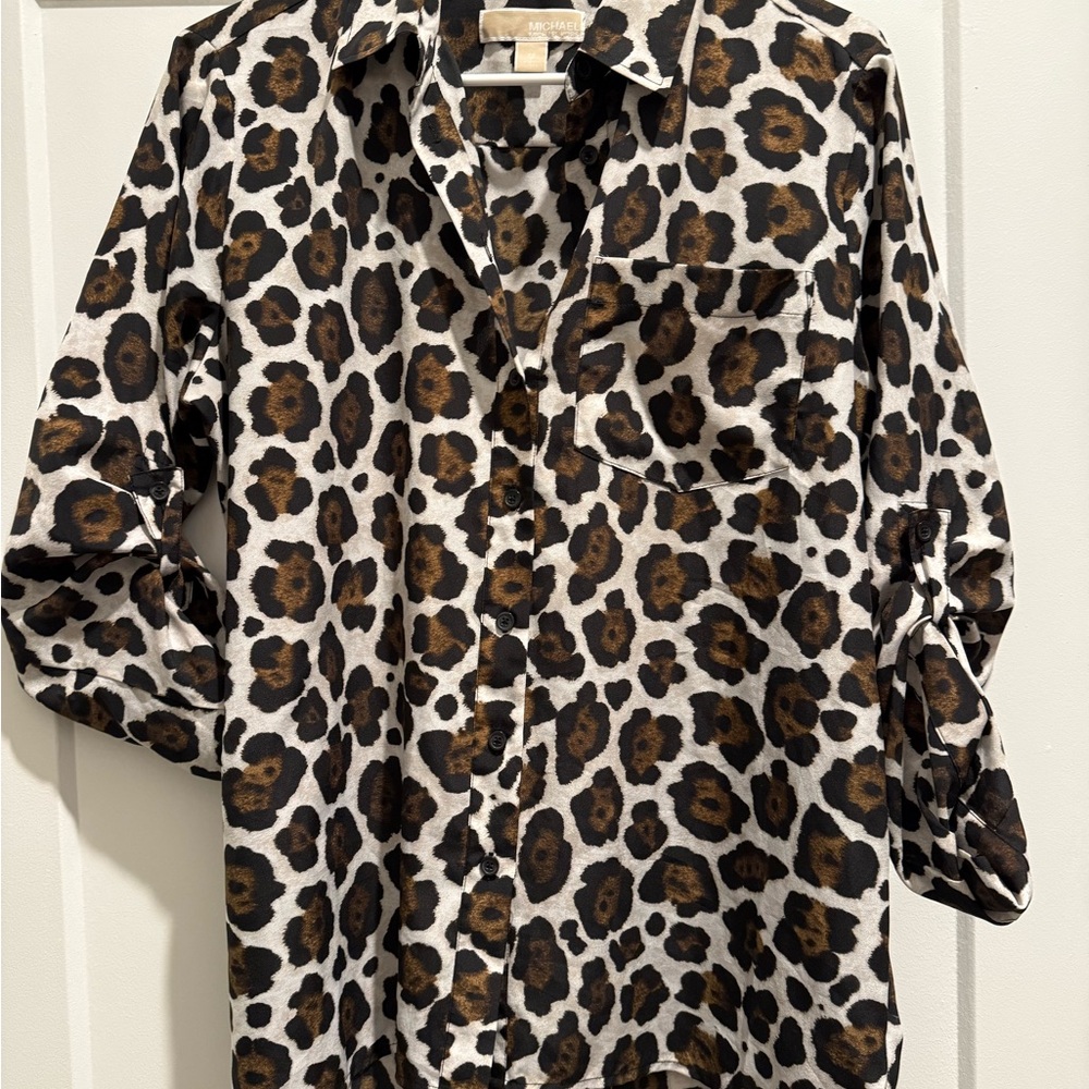 Leopard Print Button-Up Blouse - image 1